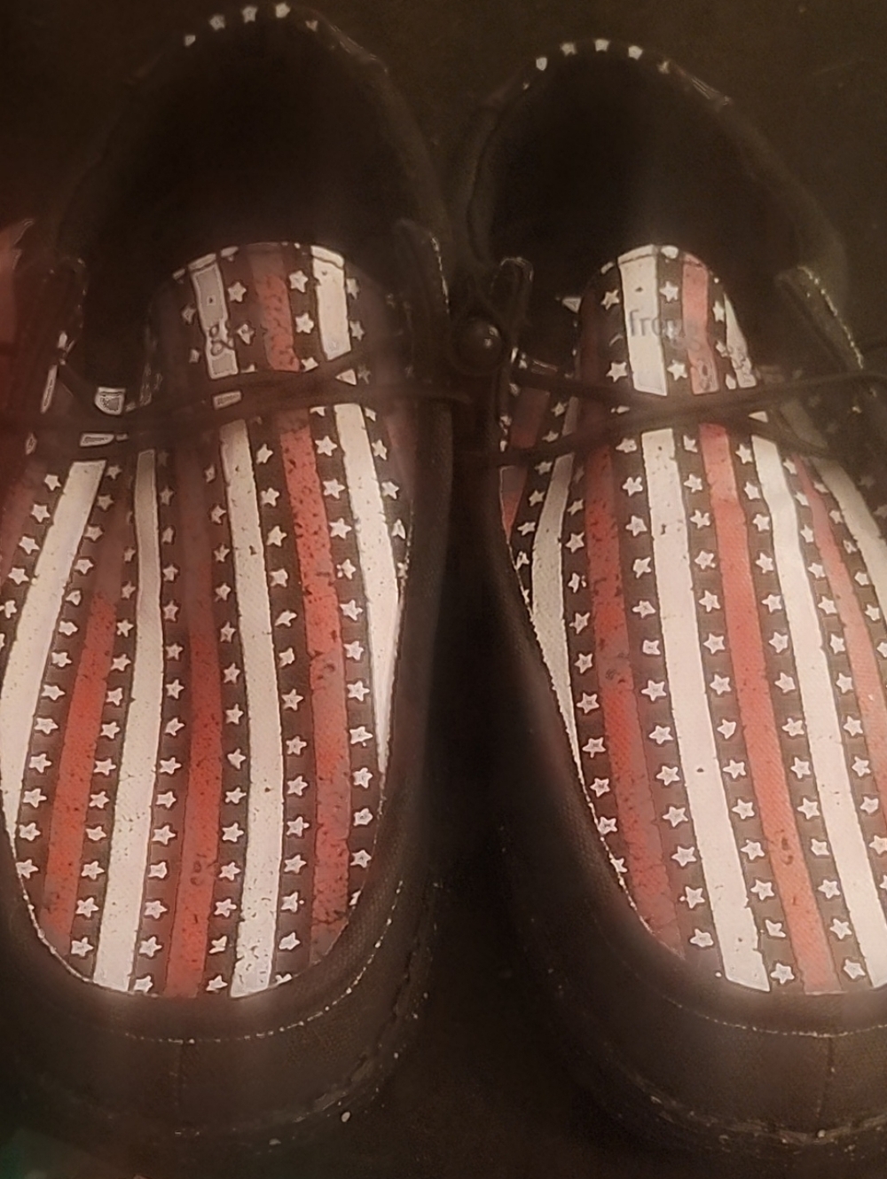 Men's Black Slip-On Loafers with Patriotic Red & White Star Insole